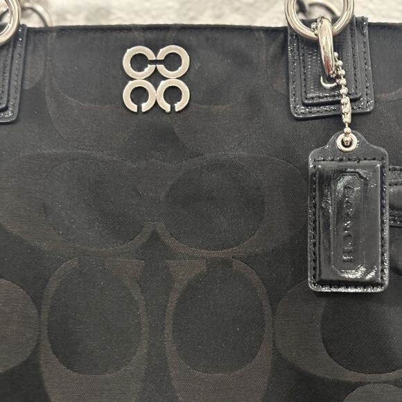 Coach Signature Collette Black Jacquard Tote Shoulder Handbag - Picture 4 of 8